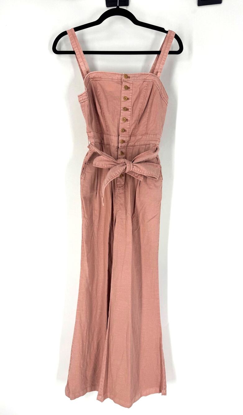 Pink Anthropologie button down denim jumpsuit, 00